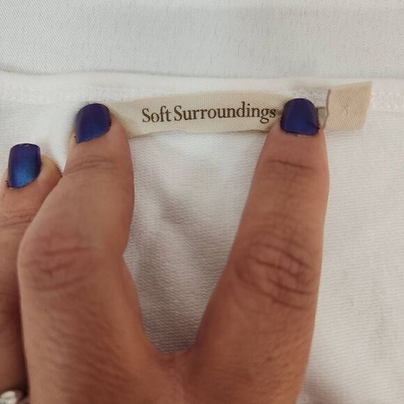 Soft Surroundings Size Large Top Womens White Perforated Raglan Sleeves Cuffed S - Picture 6 of 7
